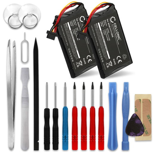 2x Ersatz Akku für TomTom Go 6250, Go 6200, Go 6100, Go 6000, Go 5000 GPS Navigation - Navi Ersatzakku AHA11111008 VFAD VF6P + Werkzeug-Set - 1100mAh Navigationsgerät Batterie