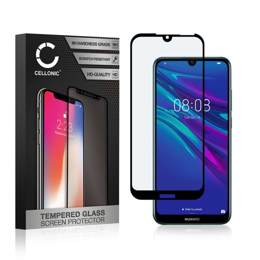 CELLONIC Display Schutzglas kompatibel mit Huawei Y6 (2019) Handyglas - 3D Case-friendly 9H 0,33mm Full Glue schwarz - Handy Schutzfolie Displayschutz Glas Folie, Screen Protector Glass