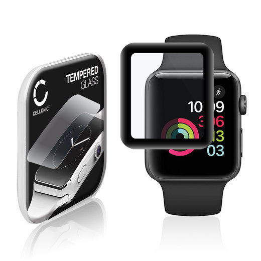 Näytönsuojalasi älykelloon Apple Watch 1 / 2 / 3 - 42mm - 3D Full Cover, 9H, 0,30mm, Full Glue - Musta älykellon suojalasi
