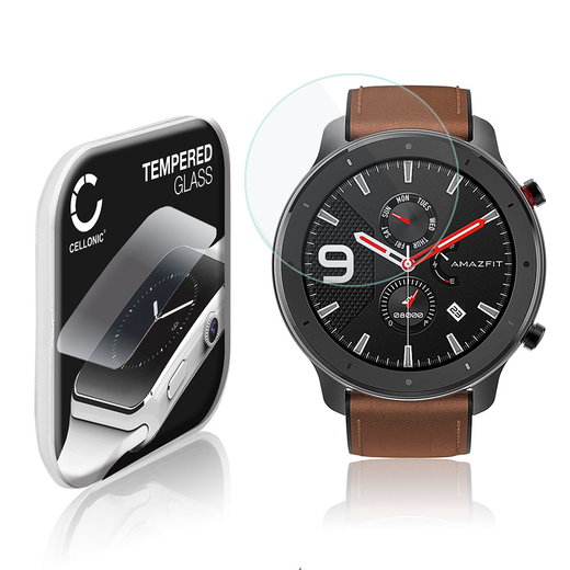 CELLONIC Display Schutzglas kompatibel mit Amazfit GTR - 47mm Smartwatch / Fitness Tracker - 2.5D 9H 0,30mm Full Glue - Smartwatchglas Schutzfolie Transparent Displayschutz Glas Folie Screen Protector Glass
