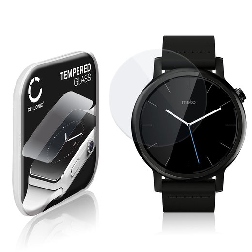 Vetrino protettivo 9H CELLONIC per Motorola Moto 360 (2. Gen) - 42mm, (2.5D Screen protector 0,30mm per smartwacht, braccialetto fitness Full Glue), colore Trasparente, pellicola salva-schermo di orologio smartwatch