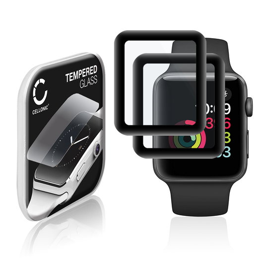2x Protector de pantalla para smartwatch Apple Watch 1 / 2 / 3 - 42mm de CELLONIC - Tempered Glass (Calidad HD / 3D Full Cover / 0,30mm / 9H), Screen protector, Cristal templado