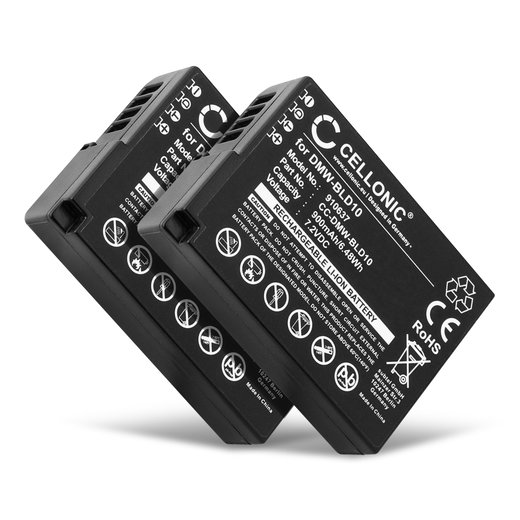 2x Batteria per Panasonic Lumix DMC-GX1 Lumix DMC-G3 Lumix DMC-GF2 Lumix DMC-ZS7 Lumix DMC-TS2 DMW-BLD10 (900mAh, 7.2V) marca CELLONIC