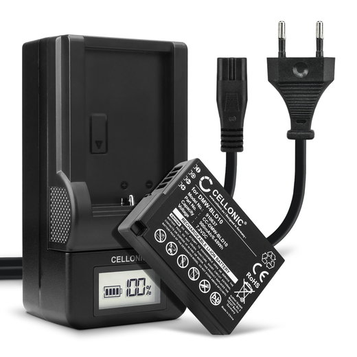 Pack de 2x batteries DMW-BLD10 900mAh pour appareil photo Panasonic Lumix DMC-GX1 Lumix DMC-G3 Lumix DMC-GF2 Lumix DMC-ZS7 Lumix DMC-TS2 - Avec chargeur DMW-BLD10 et câble d'alimentation