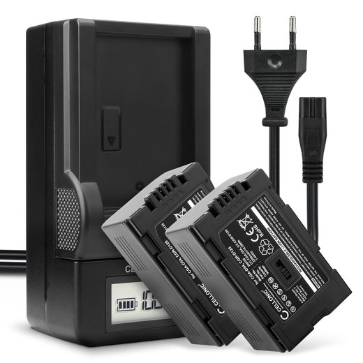 Pack de 2x batteries CGA-D54 CGR-D120 -D220 2200mAh pour appareil photo Panasonic AG-DVX100 NV-GS11 NV-DS60 NV-GS1 NV-DS27 NV-DS29 NV-MX500 NV-DA1 NV-DS15 - Avec chargeur et câble d'alimentation