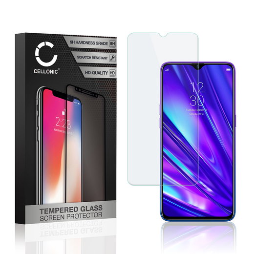 CELLONIC Display Schutzglas kompatibel mit Realme 5 Pro Handyglas - 2.5D 9H 0,33mm Full Glue Transparent - Handy Schutzfolie Displayschutz Glas Folie, Screen Protector Glass