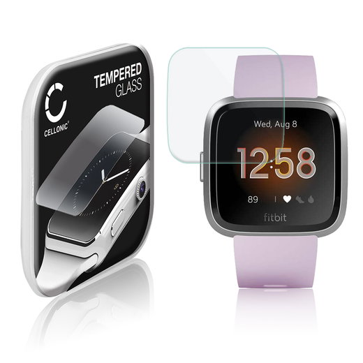 CELLONIC Display Schutzglas kompatibel mit FitBit Versa Lite Smartwatch / Fitness Tracker - 2.5D 9H 0,33mm Full Glue - Smartwatchglas Schutzfolie Transparent Displayschutz Glas Folie Screen Protector Glass