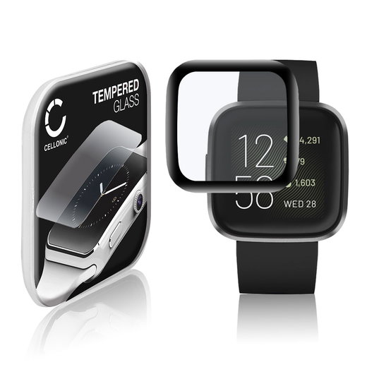 Protector de pantalla para smartwatch FitBit Versa 2 / Versa 2 SE de CELLONIC - Tempered Glass (Calidad HD / 3D Full Cover / 0,33mm / 9H), Screen protector, Cristal templado
