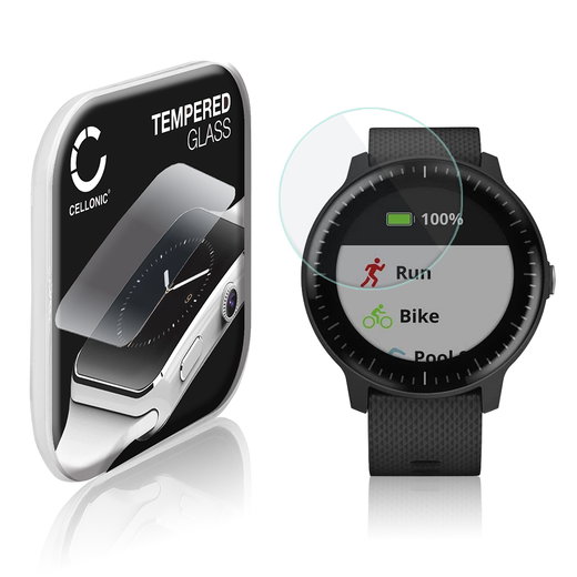 Näytönsuojalasi älykelloon Garmin vivoactive 3 / 3 Music - 2.5D, 9H, 0,33mm, Full Glue - Läpinäkyvä älykellon suojalasi