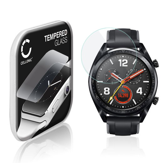 Vetrino protettivo 9H CELLONIC per Huawei Watch GT, (2.5D Screen protector 0,33mm per smartwacht, braccialetto fitness Full Glue), colore Trasparente, pellicola salva-schermo di orologio smartwatch