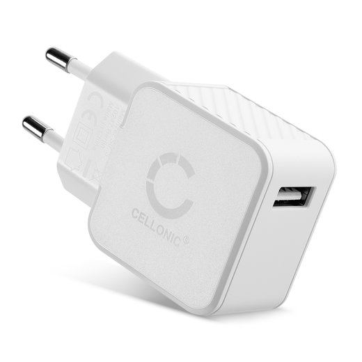 CELLONIC Effektiv vit USB-laddare med EU-plugg: USB Laddare för Apple iPhone 17, 16, 15, 17 Pro Max, 16 Pro, 16 Pro Max, 13, 17 Pro, 16e, 15 Pro, 12, 11, 13 Pro, AirPods Pro Samsung Galaxy S24, S25 Ultra, S25, S24 Ultra Google Pixel 9 med 12W - 2.4A USB Väggladdare för uttag med USB-kontakt - Power Adapter