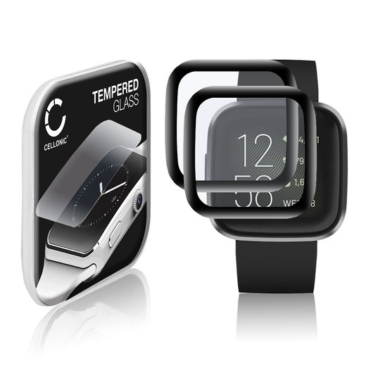 2x CELLONIC Display Schutzglas kompatibel mit FitBit Versa 2 / Versa 2 SE Smartwatch / Fitness Tracker - 3D Full Cover 9H 0,33mm Full Glue - Smartwatchglas Schutzfolie Transparent Displayschutz Glas Folie Screen Protector Glass