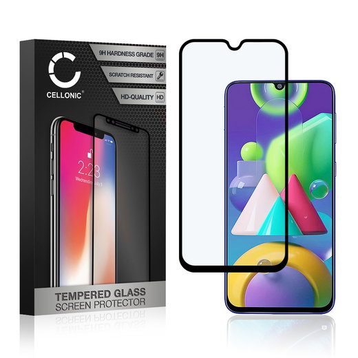 Vetro temperato CELLONIC per Samsung Galaxy A30 / A30s / A50 / M21 / M30s / M31, screen protector (3D Case-friendly 9H 0,33mm Full Glue) nero Pellicola salva schermo per telefono cellulare smartphone