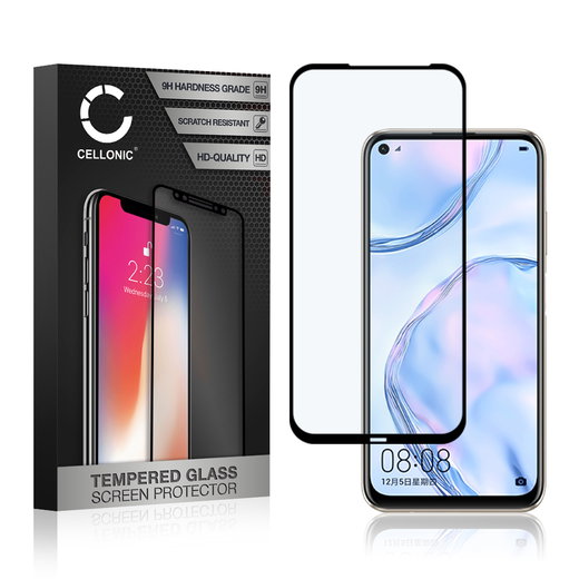 Screen Protector for Huawei P40 Lite 4G Phone Screen Cover - 3D Case-friendly 0,33mm Full Glue 9H Tempered Glass Smartphone Display Screen Guard Black