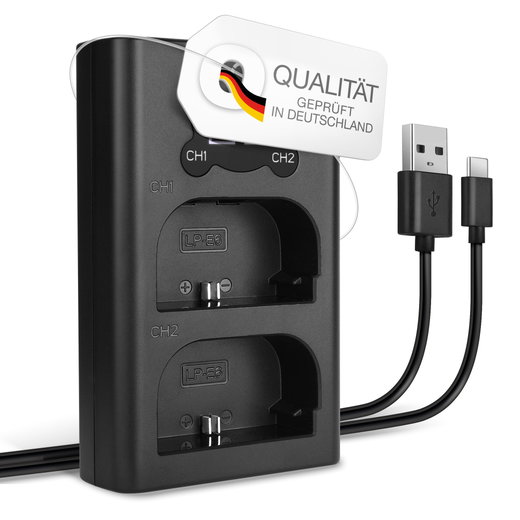 USB Doppelladegerät LC-E6 CBC-E6 für LP-E6 LP-E6N - Dual Ladegerät für Canon EOS 80D 90D 70D 7D 6D Mark II 60D R6 5Ds R 5D Mark IV III XC10 Kamera Akkus, Ladekabel Netzteil