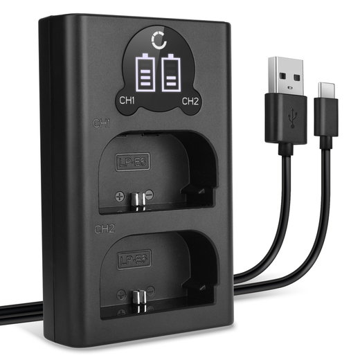 Cargador doble USB (LP-E6 LP-E6N) para Canon EOS 80D 90D 70D 7D 6D Mark II 60D R6 5Ds R 5D Mark IV III XC10 + 1m + Cable USB de CELLONIC