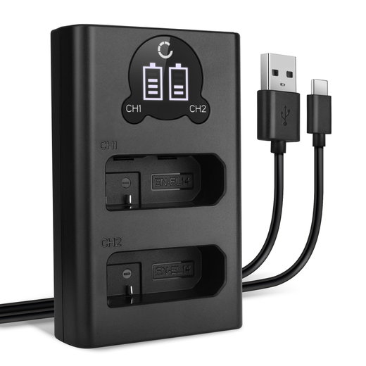 USB-Doppelladegerät (EN-EL14) für Nikon D3500 D3400 D3300 D3200 D3100 D5100 D5200 D5300 D5500 D5600 Df Coolpix P7000 P7100 P7800 + 1m + USB Kabel von CELLONIC