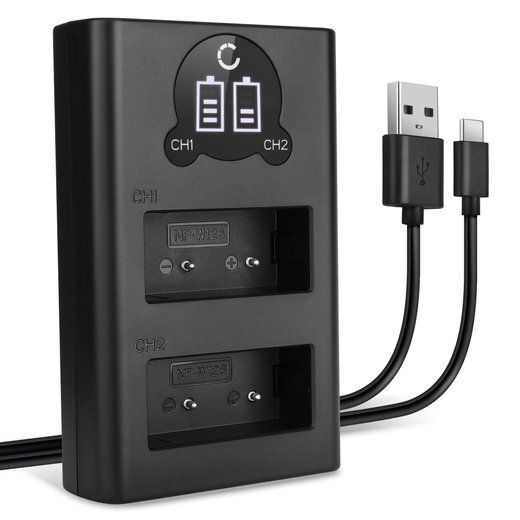 USB-dual lader (NP-W126S NP-W126) voor FujiFilm X-T3 X-T30 X-T20 X-T2 X-T100 X-T10 X-T1 X-Pro3 X-Pro2 X-E3 + 1m + USB Kabel van CELLONIC