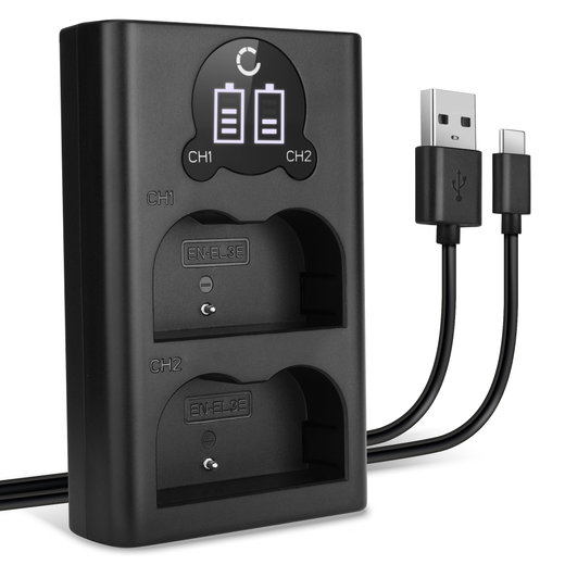 Caricatore USB doppio (EN-EL3 EN-EL3e EN-EL3a) per Nikon D100 D200 D300 D300S D50 D700 D70s D80 D90 + 1m + Cavo USB di CELLONIC