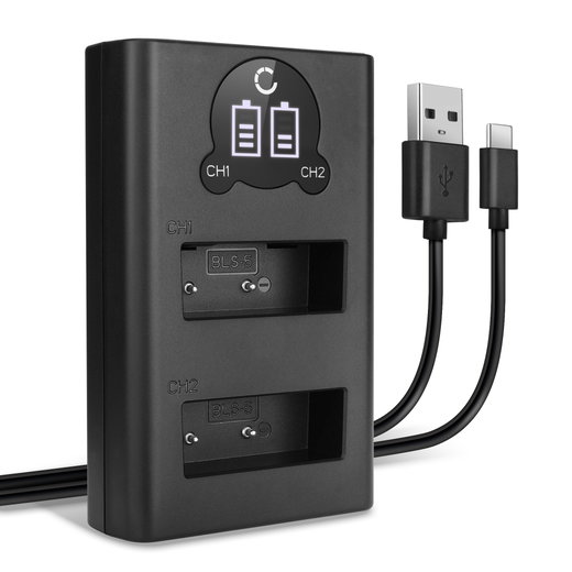 USB-dual lader (BLS-5 BLS-50 BLS-1) voor Olympus OM-D E-M10 Mark II E-M5 Mark III Pen E-PL9 E-PL8 E-PL10 E420 Stylus 1 + 1m + USB Kabel van CELLONIC