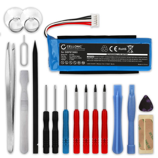 1x Batteri för JBL Flip 3 GSP872693 02 (3000mAh, 3.7V) + skruvmejsel-set från CELLONIC