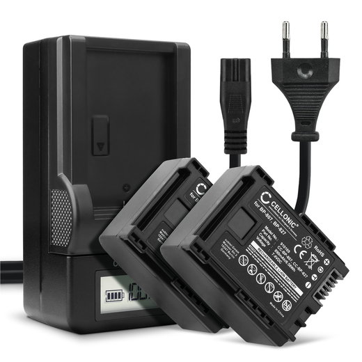 2x Batteria BP-807,BP-809,BP-819,BP-827 per fotocamera Canon XA10 HG10 HG20 HF10 HF100 FS300 VIXIA HF G20 G10 HF200 HF20 HF S100 LEGRIA HF G25 HF200 HF M46 Affidabile ricambio da 890mAh, marca CELLONIC + Caricabatteria