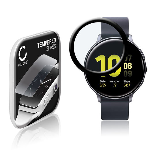 Protector de pantalla para smartwatch Samsung Galaxy Watch Active 2 (44mm) de CELLONIC - Tempered Glass (Calidad HD / 3D Full Cover / 0,33mm / 9H), Screen protector, Cristal templado