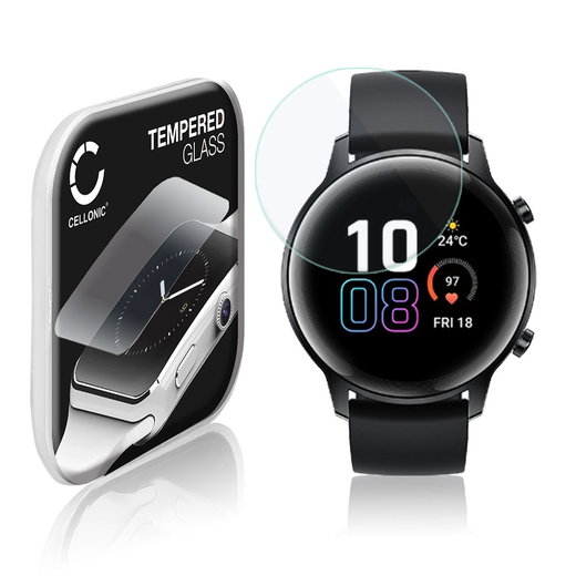 CELLONIC Display Schutzglas kompatibel mit Honor Magic Watch 2 (42mm) Smartwatch / Fitness Tracker - 2.5D 9H 0,33mm Full Glue - Smartwatchglas Schutzfolie Transparent Displayschutz Glas Folie Screen Protector Glass
