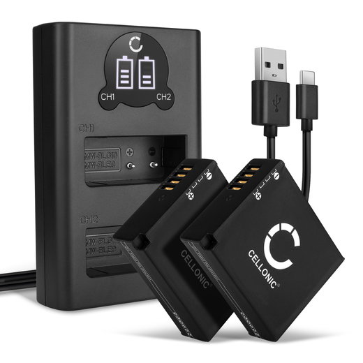 2x Batteria per Panasonic Lumix LX100, LX100 2, GX9, GX80, GX7, GF6, TZ80, TZ81, TZ202, GF3, GF5, DMW-BLG10, DMW-BLG10E - DMW-BLE9 DMW-BLG10E 980mAh + Caricabatteria doppio DE-A99A A99B incremente la durata di vita utile della tua batteria!