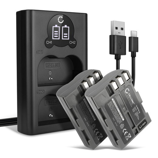 2x Batería para cámaras - EN-EL3a EN-EL3e EN-EL3 2000mAh + Cargador Doble MH-18a Batería de repuesto