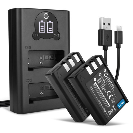 2x ENEL9 EN-EL9A EN-EL9E accu met MH-23 oplader voor Nikon D3000 D5000 D60 D40 D40x digitale camera - 1000mAh Oplader met display + batterij