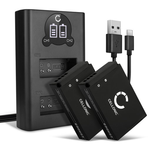 2x Batteria per Canon EOS M50, EOS M100, EOS 100D, PowerShot SX70 HS - LP-E12 820mAh + Caricabatteria doppio LC-E12 -E12E Ricambio sostituzione scorta