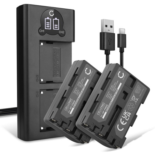 2x CELLONIC® Camera Battery for Sony F828 F717 R1 S85 TRV118 SR1 GV-D1000, NPFM30 NPQM71 NPQM91 Replacement NP-FM50 Battery 1600mAh Backup + Dual Charger 