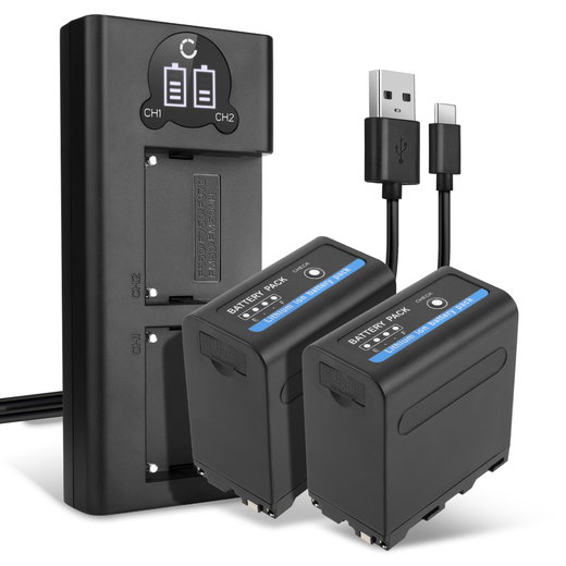 2x Batteria NP-F930 NP-F950 NP-F960 NP-F970 XL-B2 XL-B3, USB-Out per fotocamera Sony AX1 VX2000 VX2100 HDR-FX1 FX7 PD150 HXR-MC2000 FDR-AX1 Z CAM E2 Affidabile ricambio da 10200mAh, marca CELLONIC + Caricabatterie Doppio
