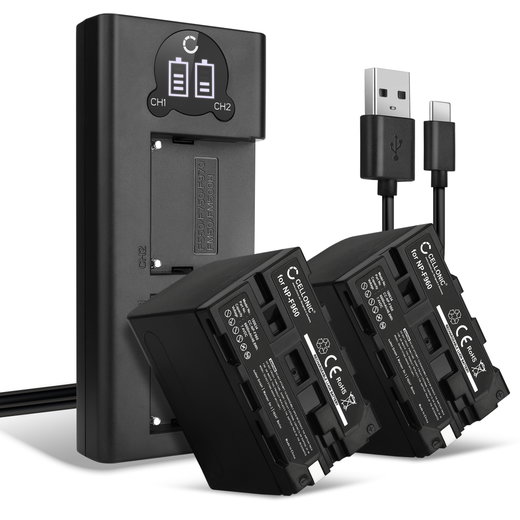 2x NPF970 Camcorder Batteries for Sony Z Cam E2 HDR-FX7 HDR-FX1 FDR-AX1 HXR-MC2000 DSR-PD150 DSR-PD170 6600mAh NP-F960 Battery Replacement + USB LCD Dual Charger