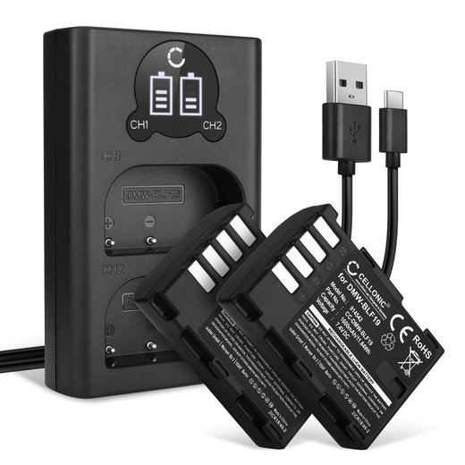 2x Camera batterij voor Panasonic DC-GH5 DC-GH5s DMC-GH4 GH4 GH4r GH4h GH3 DMC-GH3h GH3a G9 - DMW-BLF19 DMW-BLF19E DMW-BLF19PP Vervangende batterij 1600mAh + Dubbele Oplader DMW-BTC10 oplaadkabel, batterij reserve accu