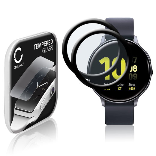 2x Näytönsuojalasi älykelloon Samsung Galaxy Watch Active 2 (44mm) - 3D Full Cover, 9H, 0,33mm, Full Glue - Musta älykellon suojalasi