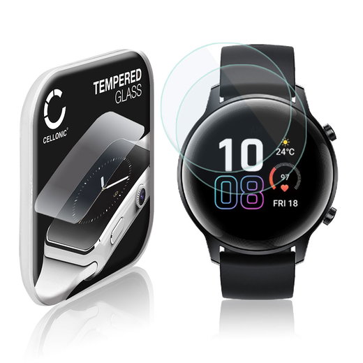2x Vetrino protettivo 9H CELLONIC per Honor Magic Watch 2 (42mm), (2.5D Screen protector 0,33mm per smartwacht, braccialetto fitness Full Glue), colore Trasparente, pellicola salva-schermo di orologio smartwatch