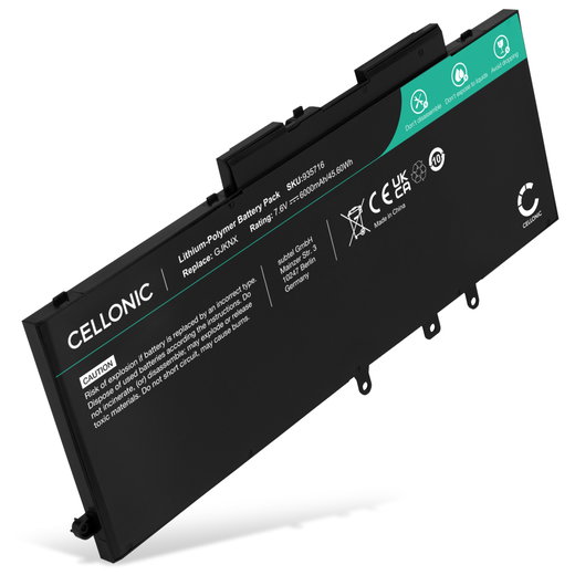 Batteri för Dell Latitude 5490, 5580, 5480, 5590, 5290, 5491, 5280, E5580, Precision 3520, 3530, GJKNX, 5YHR4 7.6V 6000mAh från CELLONIC