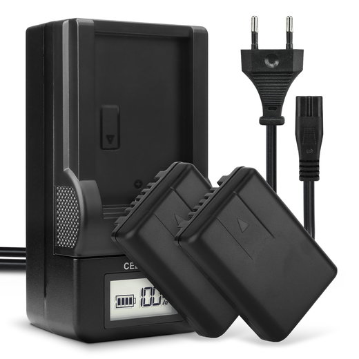 2x VW-VBY100 Camera Battery + Charger Set for Panasonic HC-V110, HC-V130, HC-V201 850mAh Replacement Battery LCD Smart Charger