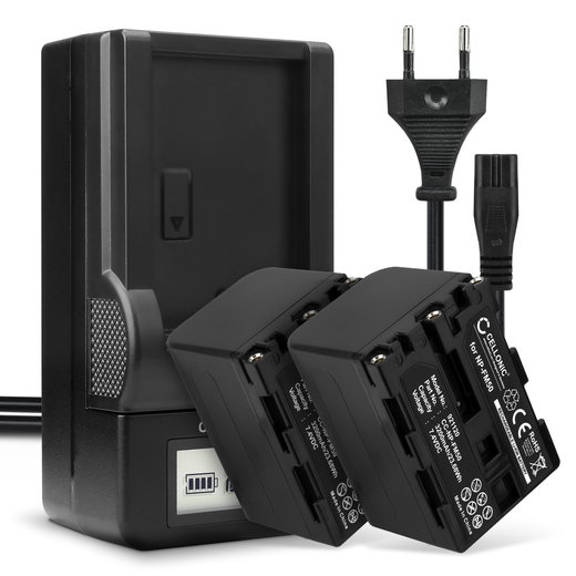 Pack de 2x batteries NP-FM50 NP-FM30 NP-FM70 NP-QM91 NP-QM71 3200mAh pour appareil photo Sony HVR-A1 HDR-SR1 HDR-HC1 GV-D1000 DCR-TRV38 -TRV20 -TRV330 -TRV285 -TRV340 -TRV345 -TRV351 -TRV355 - Avec chargeur et câble d'alimentation