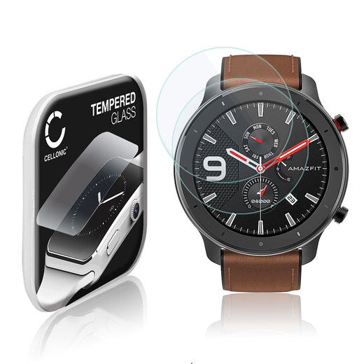 2x Protector de pantalla para smartwatch Amazfit GTR - 47mm de CELLONIC - Tempered Glass (Calidad HD / 2.5D / 0,30mm / 9H), Screen protector, Cristal templado