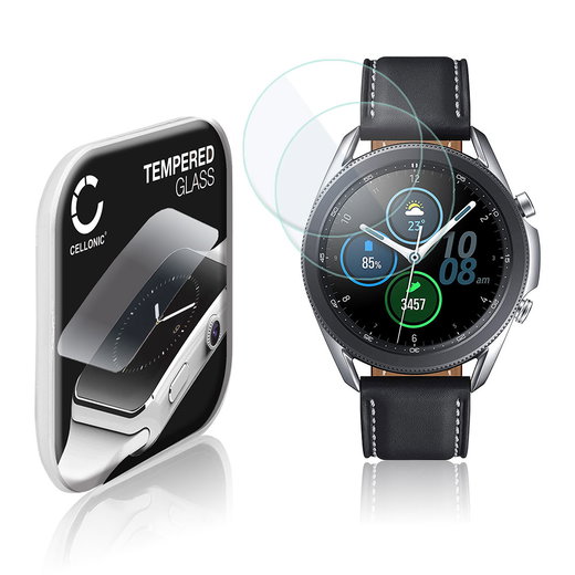 2x Protector de pantalla para smartwatch Samsung Galaxy Watch 3 - 45mm (SM-R840) de CELLONIC - Tempered Glass (Calidad HD / 3D Full Cover / 0,33mm / 9H), Screen protector, Cristal templado