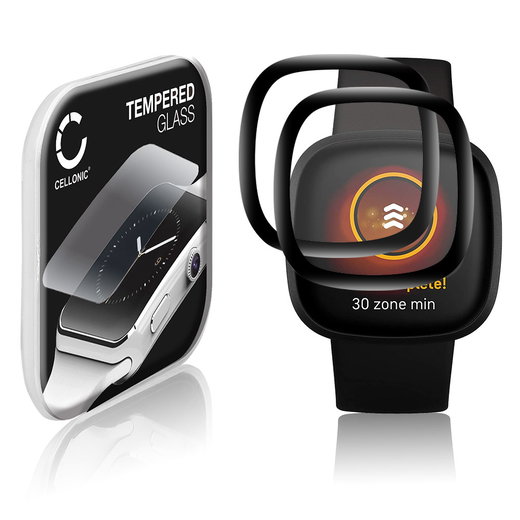 2x Näytönsuojalasi älykelloon FitBit Versa 3 / Sense - 3D Full Cover, 9H, 0,30mm, Full Glue - Musta älykellon suojalasi