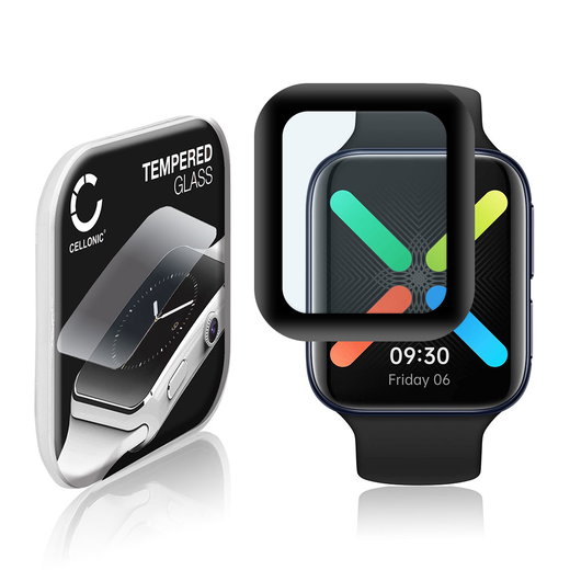 Vetrino protettivo 9H CELLONIC per Oppo Watch - 41mm, (3D Full Cover Screen protector 0,33mm per smartwacht, braccialetto fitness Full Glue), colore nero, pellicola salva-schermo di orologio smartwatch