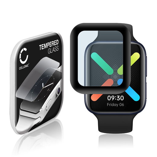 Vetrino protettivo 9H CELLONIC per Oppo Watch - 46mm, (3D Full Cover Screen protector 0,33mm per smartwacht, braccialetto fitness Full Glue), colore nero, pellicola salva-schermo di orologio smartwatch