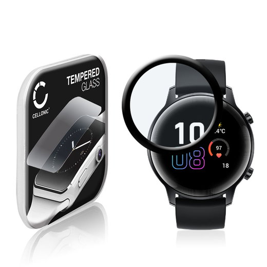 CELLONIC Display Schutzglas kompatibel mit Honor Magic Watch 2 (42mm) Smartwatch / Fitness Tracker - 3D Full Cover 9H 0,33mm Full Glue - Smartwatchglas Schutzfolie schwarz Displayschutz Glas Folie Screen Protector Glass