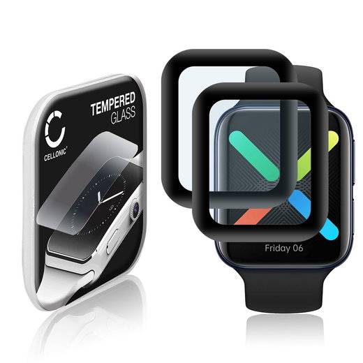 2x CELLONIC Display Schutzglas kompatibel mit Oppo Watch - 46mm Smartwatch / Fitness Tracker - 3D Full Cover 9H 0,33mm Full Glue - Smartwatchglas Schutzfolie schwarz Displayschutz Glas Folie Screen Protector Glass