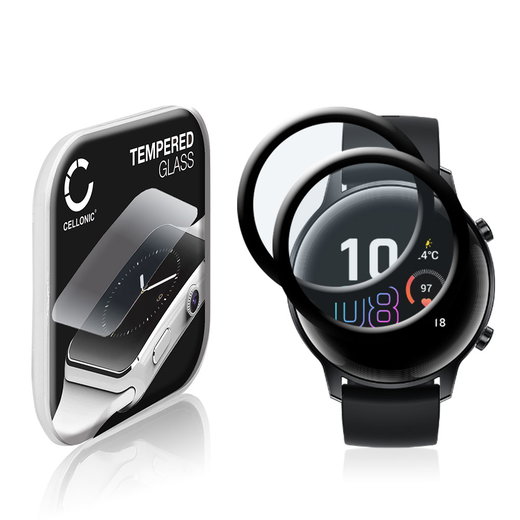 2x Näytönsuojalasi älykelloon Honor Magic Watch 2 (42mm) - 3D Full Cover, 9H, 0,33mm, Full Glue - Musta älykellon suojalasi