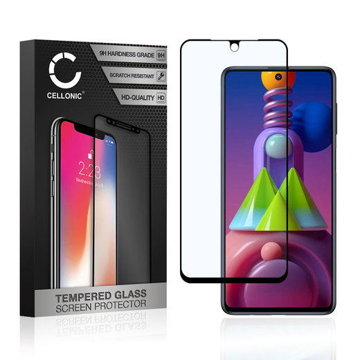 CELLONIC Display Schutzglas kompatibel mit Samsung Galaxy M51 (SM-515) Handyglas - 3D Full Cover 9H 0,33mm Full Glue schwarz - Handy Schutzfolie Displayschutz Glas Folie, Screen Protector Glass